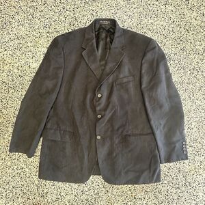 Vintage Alfani Macys Mens Store Suede Blazer 46R Black 3 Button Sports Coat 90s